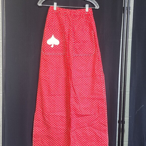 Retro Red White Polka Dot Spade Print Long Skirt Elastic Waist Pockets GINORI - Picture 1 of 9